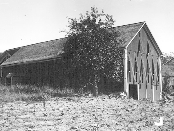 2/14Tobacco barn with hinged siding lifted for drying and curing the leaves after harvest.  COURTESY OF NEW MILFORD HISTORICAL SOCIETY